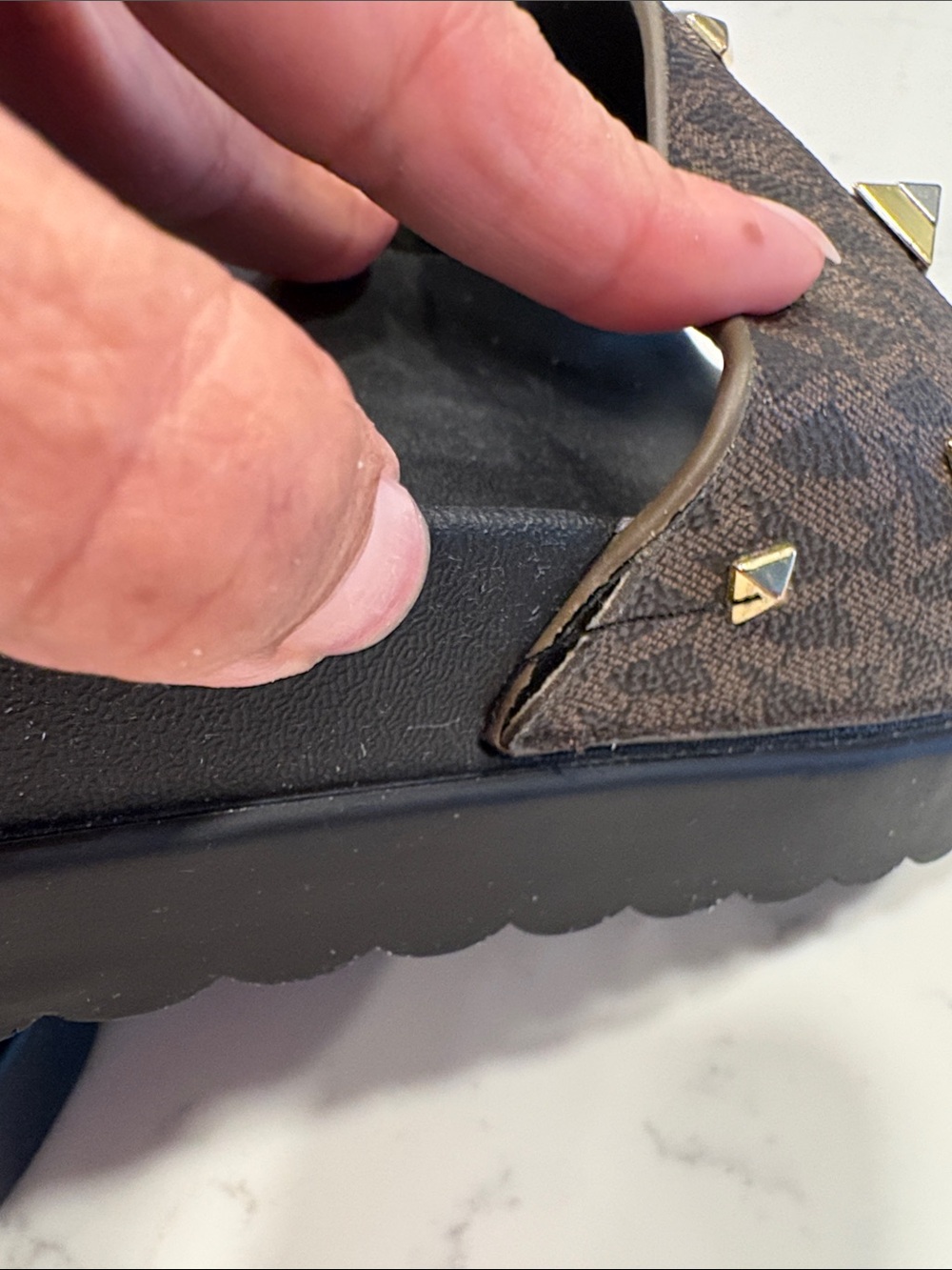 Michael Kors Brown and Black Logo Stud Slide Sandals - Picture 2 of 10